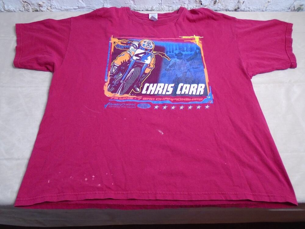 Vintage Y2K Chris Carr T Shirt 75 Wins 7 GNC Wins Motorcycle Racing Size XXL